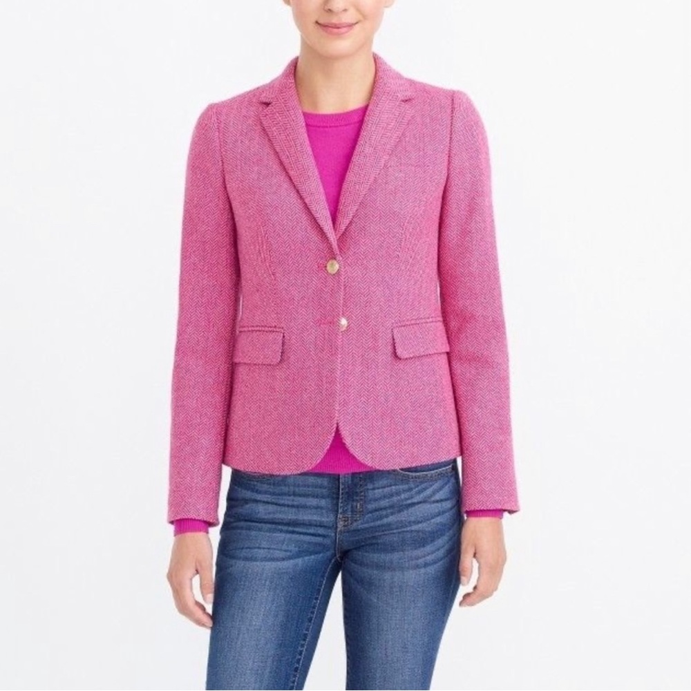 JCrew Factory pink herringbone school boy blazer